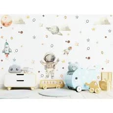 Kit com 68 Adesivos Parede Astronauta Planetas Foguete Espaço Papel de Parede Infantil