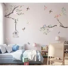 Adesivo de Parede Decorativo Galhos Borboletas e Pássaros Papel de Parede Auto Colante Adesivos