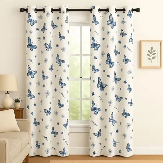 Cortina Quarto Sala Decoração Casa Luxo 2,00 x 2,50 cm Borboleta Algodão 100%