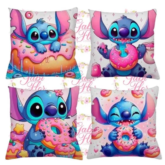 Kit 4 Almofadas Cheias Personalizadas fofinha Luxo Lilo Stitch Personagens Infantis Decoração Quarto