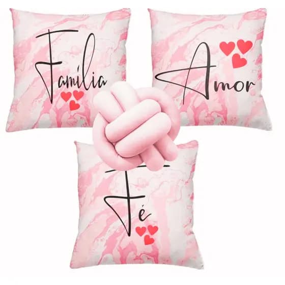 Kit 3 Capas de Almofadas Personalizadas + 1 Almofada Nó Decoração Casa Luxo