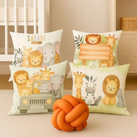 Kit 4 Almofadas Cheias Safari Mais 1 Almofada Nó Decoração Flor Casa