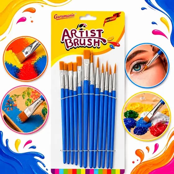 Kit 12 Pincéis Para Pintura Artesanato Artes Pintura de Rosto Ponta Fina Redonda e Chato