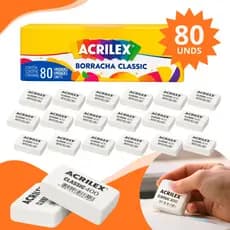 Kit 40/80 Borrachas Branca Material Escolar Escritório Caixa Não Tóxica Livre de Plástico