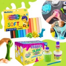 Kit De Fazer Slime Cruch Fábrica Kimeleka Diversas Cores + 12 Massinhas De Modelar Brinquedo Criança