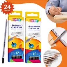 Kit 12/24 Lápis Preto de Escrever N° 2 HB Sextavado Material Escolar Escritório Caixa Não Tóxico