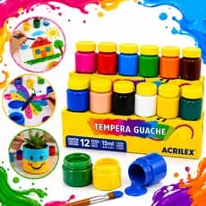 Tinta Tempera Guache Acrilex 12 Cores Artesanato Escola Pintura Arte Não Tóxico