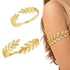 Bracelete Dourado Folha Deusa Grega de Metal Tamanho Ajustável Festa Fantasia Carnaval