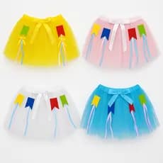 Saia de Tule Festa Junina Com Acabamento de Cetim e Bandeirinhas Saia de Tutu Junina Modelo Premium