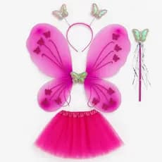 Kit Fantasia Asa de Borboleta + Varinha + Tiara + Saia Fada Infantil Festa Carnaval Ref: 5242