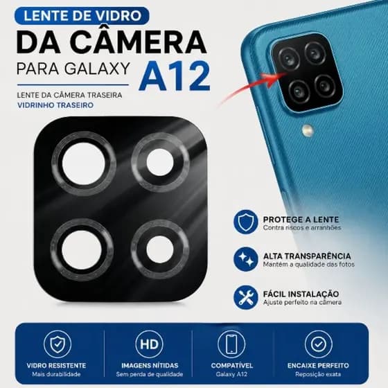 Lente Vidro Câmera Traseira Galaxy A12 Vidrinho Camera A12 Reposição Premium