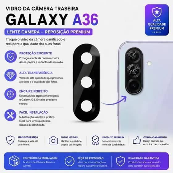 Lente Vidro Câmera Galaxy A36 Traseira Alta Qualidade Encaixe Perfeito