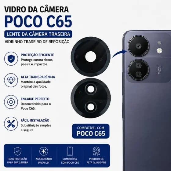 Lente Vidro Câmera Traseira Para Poco C65 Vidrinho Camera Reposição Premium