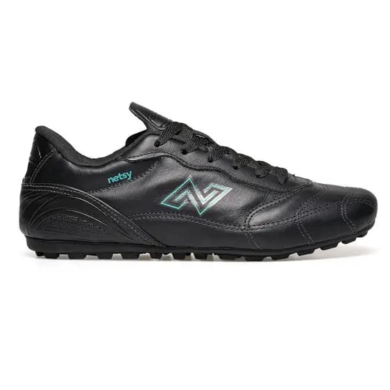 Chuteira Society Couro Legítimo Masculina Sola Borracha Futebol Grama Sintética Netsy Branco Preto