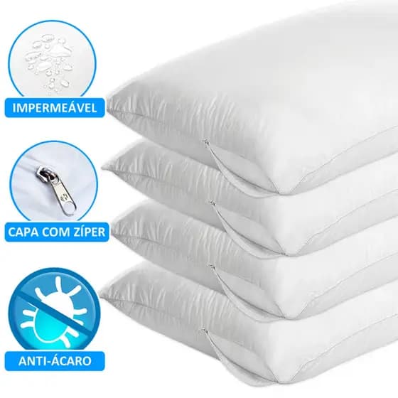 Kit 4 Capas Travesseiro Impermeável Branco com Zíper e Antialérgico 50cm x 70cm Classic Line