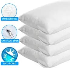 Kit 4 Capas Travesseiro Impermeável Branco com Zíper e Antialérgico 50cm x 70cm Classic Line