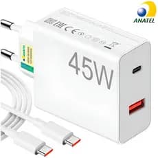 Carregador 33W ou Carregador 45W Tipo C Turbo A50 A51 A52 A53 5G A54 A55 A70 A71 A72 A73 POCO X5 S20 Fe S21 Plus S22