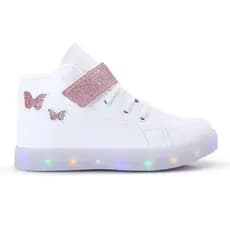 Tenis Feminino Infantil Botinha Borboleta De Led Meninas Cano Alto