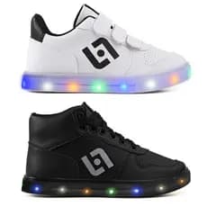 Kit 2 Tênis Infantil Com Led Casual Escolar Meninos Basico Street Jogger Preto Branco Light
