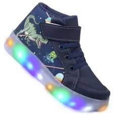 Tênis Masculino Infantil De Led Meninos Botinha Dinossauro Linkito