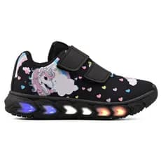 Tênis Infantil Feminino de Led Unicornio Menina Preto Tira Colante Linkito