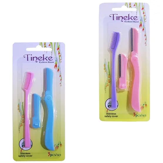 NAVALHETE DE SOBRANCELHA DE PLASTICO COM REFIL + PENTE COLORS NA CARTELA