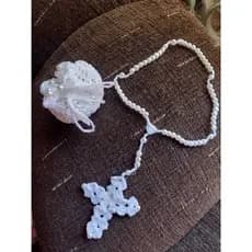 Tercinho com bolsinha em croche terço rosacrio em croche batizado eucaristia primeira comunhão - COR SORTIDA