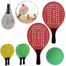 KIT FRESCOBOL COM 2 RAQUETES DE MADEIRA MDF + BOLINHA 36,5CM