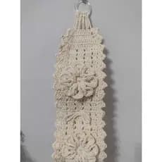 Porta papel higienico 2 divisorias croche artesanal em barbante 53x14cm