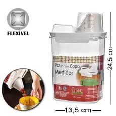 DISPENSER MULTIUSO DE PLASTICO PET FLEXIVEL COM COPO TAMPA GRADUADO + TRAVA E ALCA 1800/150ML