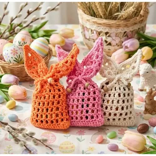 1 Saquinho coelho croche pascoa para bombom cor sortida 10x21 cm