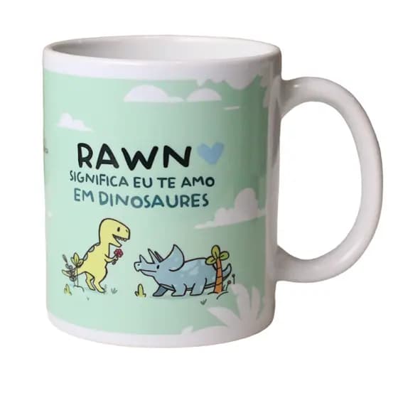 Caneca Dinossauro Rawn "Eu te amo" em Dinossaures <3 Presente Namoro