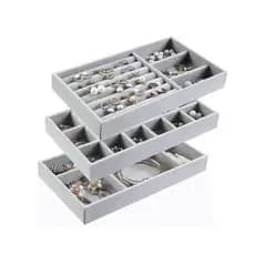 Organizador Porta Joias em Veludo Bandeja de Anel ou 18 Divisórias Modular Cinza/Rosa