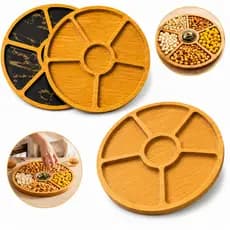 Petisqueira Com 7 Divisórias Em MDF Revestido – Porta Petiscos Redonda | Ideal Para Festas e Churrasco