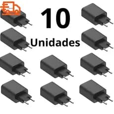 KIT 10 ou 5 Carregador Tomada Plug Adaptador Fonte Usb 5v 2 A ou 5v- 1A Bivolt - Branco/ preto