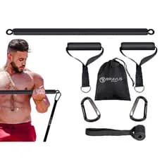 Kit Mega Bravus Acessórios para Elástico Extensor Barra de Exercício + Alças De Mão + Mosquetão + Âncora De Porta