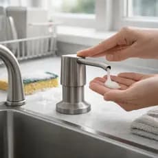 Dispenser Porta Detergente Dosador em Inox Escovado De Embutir P Sabão Líquido 300ML Bancada Cozinha
