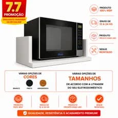 Suporte Nicho Microondas, Prateleira Suspensa Mdf Branco, Preto e Amadeirado 58x15x37