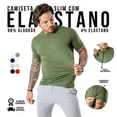 Camiseta com Algodão e Elastano Masculina do P ao G1 Lisa Premium Tradicional