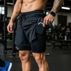 Shorts 2 Em 1 Duplo Esportivo Dry Fit Com Bolso Calção Para Academia Bermuda De Compressão Corrida