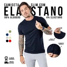 Camiseta  Masculina Algodão Com Elastano Camisa Lisa Modelo Slim Fit Premium