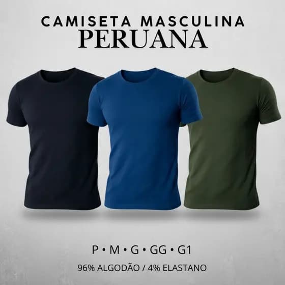 Kit 3 Camisetas Masculinas Algodão Peruano Lisa Básica Premium Elastano Casual