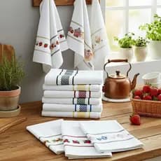 Kit 5 Panos De Prato Jacquard Atoalhado Xadrez E Estampado Algodão Premium 45x70 Toalha Copa Alta Absorção