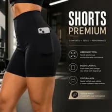 Short Empina Bum Bum Bolso Lateral Celular Fitness Feminino Cintura Alta Bermuda Academia Poliamida Elastano