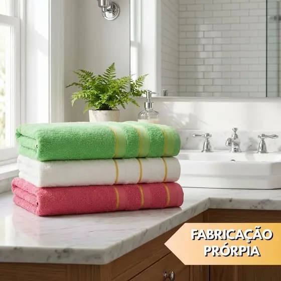 Kit 3 Jogo de Toalhas Banho Franciele 70x140 Grossa Grande Felpuda Macia Banhão 100% Algodão Banheiro