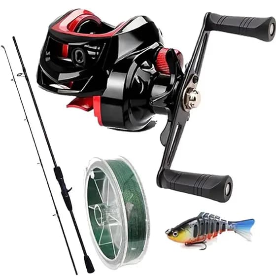 Kit Pesca Carretilha 19 Rolamentos Com Vara 1,80mts E Linha Multifilamento