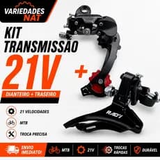 KIT TRANSMISSÃO 21V MTB CÂMBIO DIANTEIRO 3V + TRASEIRO 7V BIKE RAD7
