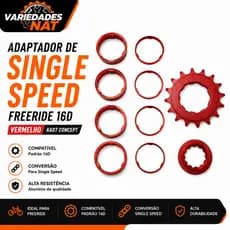 Adaptador Single Speed 16D Vermelho Rad7 Concept Conversor Cassete Bike MTB Freeride