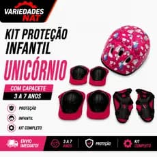 Kit de Proteção Infantil Pink Unicórnio com Capacete,Joelheira, Munhequeira e Cotoveleira 3 a 7 Anos
