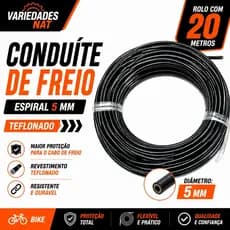 CONDUÍTE DE FREIO 5MM TEFLONADO PRETO ROLO 20M PARA BICICLETA MTB